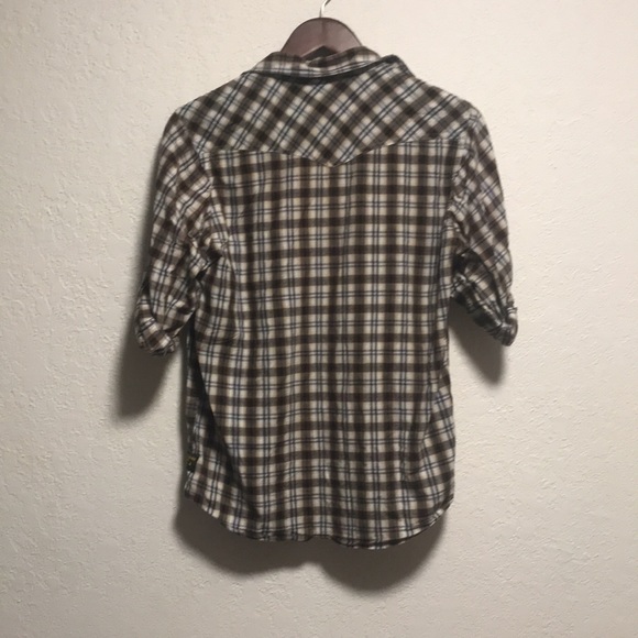 Country Style Plaid Button Down | Size Medium | Bluenotes | Brown, Cream & Blue - Picture 2 of 6